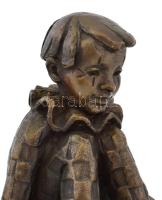 Kutas László (1936-): Üldögélő harlekin. Bronz szobor, jelzéssel, 50/2016 számozással, hibátlan, m: ...
