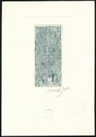 Kass János (1927-2010): Madár (cím nélkül). Rézkarc, papír, jelzett. 10×4,5 cm