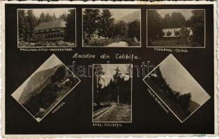 1940 Kolibica, Colibita; Pavilonul stud universitari, Pavilonul Olivia, Valea Borgoului, Spre Colibita / szálló, völgy, út / hotel, valley, railroad + &quot;1940 Dés visszatért&quot; So. Stpl. (ragasztónyom / glue marks)