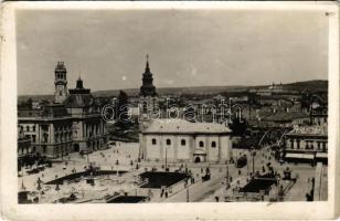 1940 Nagyvárad, Oradea; Szent László tér, villamos, híd, városháza, templom / square, tram, bridge, town hall, church. photo (EK)