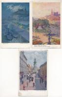 Pozsony, Pressburg, Bratislava; - 3 db RÉGI B.K.W.I. művészlap / 3 pre-1945 art postcards