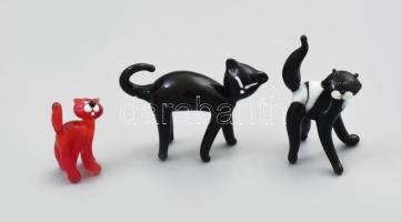 3 darab Murano macska figura, jelzés nélkül, hibátlan, m: 5-8 cm