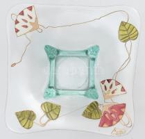 Festett üvegkínáló, olasz, szignóval, hibátlan, 19x19x7 cm