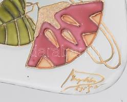 Festett üvegkínáló, olasz, szignóval, hibátlan, 19x19x7 cm