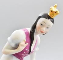 Herendi Hófehérke és a hét törpe, kézzel festett, jelzett, Hófehérke koronája sérült, egyébként hibá...