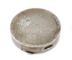 Ezüst(Ag) pudrié "Ella" felirattal, jelzés nélkül, d: 5,5 cm, bruttó: 33 g