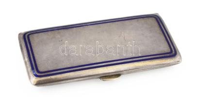 Ezüst(Ag) zománcozott névjegykártyatartó, jelzett, eredeti papírtasakjával, hátoldalán apró hibákkal, 8×4 cm, bruttó: 58 g