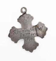 Ezüst(Ag) kereszt medál "Konstantinopel 29. März 1916." felirattal, jelzés nélkül, 3,5×3 c...