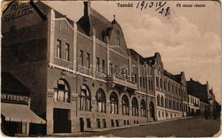 Tasnád, Fő utca, Royal szálloda, Polgári bor és sör csarnok, üzlet. Hulka Károly kiadása / main street, hotel, wine and beer hall, shop (kopott sarkak / worn corners)