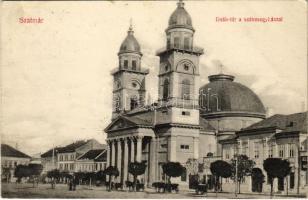 1912 Szatmárnémeti, Satu Mare; Deák tér, székesegyház. Weisz Izsák kiadása / square, cathedral