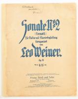 cca 1918 Weiner Leó: Sonate No. 2. (Fismoll) für Violine mit Klavierbegleitung Kompniert von - -. Op. 11. A szerző, Weiner Leó (1885-1960) kétszeres Kossuth-díjas zeneszerző által DEDIKÁLT példány. Bp.,(1918), Franz Bárd und Sohn, 43 p. Papírkötésben, foltos, restaurált borítóval, a borító elvált a füzettől.