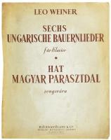 1933 Weiner Leó: Sechs Ungarische Bauernlieder für Klavier. Hat magyar parasztdal zongorára. A szerző, Weiner Leó (1885-1960) kétszeres Kossuth-díjas zeneszerző által egykori tanítványa, barátja Kerekes János (1913-1996) zeneszerző, karmester részére DEDIKÁLT példány.Berlin-Bp.-Lepizig,(1933),Rózsavölgyi, 10 p. Kiadói papírkötés, foltos, restaurált borítóval.