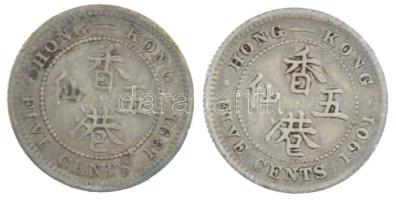 Hongkong 1891. 5c Ag "Viktória" + 1901. 5c Ag "Viktória" T:XF,VF patina Hong Kong 1891. 5 Cents Ag "Viktória" + 1901. 5 Cents Ag "Victoria" C:XF,VF patina