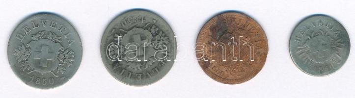 Svájc 1850A 2r bronz + 1850BB 5r billon + 1850BB 20r billon (2x) T:F patina, 2r anyaghiánnyal 
Swit...