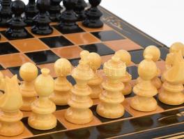 Fa sakk készlet, teljes, szép állapotban, 26x26 cm