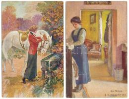 10 db RÉGI művész képeslap hölgyekről / 10 pre-1945 art motive postcards: ladies