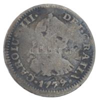 Mexikó 1779. 1/2R Ag "III. Károly" (1,59g) T:F ü., hajlott lemez
Mexico 1779. 1/2 Real Ag...