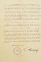 Herczeg Ferenc (1863-1954) író, szerkesztő, a Magyar Revíziós Liga elnökének gépelt levele, Lengyel ...