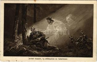 Jertek hozzám, ha eltikkadtok én felüdítelek! / WWI Austro-Hungarian K.u.K. military art postcard, Jesus. G.G.W.II. Nr. 1/1914. (EK)