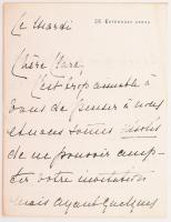 cca 1890-1920 Festetics Mária francia nyelven írt levele, feltehetőleg vagy tolnai herceg Festetics Tassilóné Lady Mary Victoria Douglas-Hamilton vagy lánya (Karl Emil zu Fürstenberg hercegné) Festetics Mária Matild (1881-1953) autográf levele, Mary Festetics aláírással. Fejléces papíron (26 Esterházy utcza (Festetics palota, Pollack Mihály tér 3.), vízjeles papíron &quot;Imperial Treasury De La Rue/DLR (De la rue) korona (Crown)&quot;, hajtott, 2 beírt oldal, 2 sztl. lev.