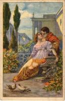 Italian lady art postcard, romantic couple. 482-5. (fl)