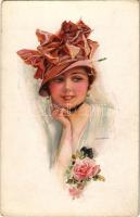 Lady art postcard. ERKAL No. 301/2. s: Usabal (kopott sarkak / worn corners)