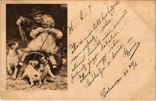 1899 (Vorläufer) Rembrandt-Postkarte No. 254. / Children art postcard with dogs (fl)