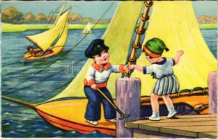 Children art postcard, sailboats. Amag 0294.