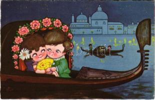 Children art postcard, romantic couple. Amag 0289.