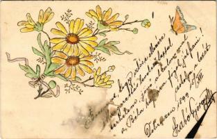 1899 (Vorläufer) Art Nouveau, Floral, Emb. litho greeting card (Rb)