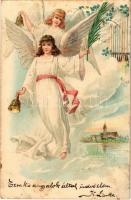 1900 Greeting card with angels. litho