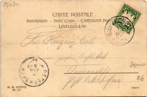 1904 Fröhliche Ostern! / Easter greeting art postcard, lady with rabbits and egg. M. M. Vienne Nr. 1...