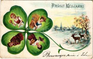 1901 Prosit Neujahr / New Year greeting art postcard with clover. litho (fa)