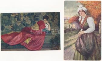 HÖLGYEK - 9 db régi motívum képeslap vegyes minőségben / LADIES - 9 pre-1945 motive postcards in mix...