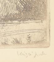 László Gyula (1910-1998): Jegenyék. Rézkarc, papír, jelzett, üvegezett fakeretben, 29×19 cm