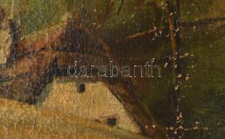 Jelzés nélkül: Tanya gémeskúttal. Olaj, vászon, sérült. Dekoratív fakeretben. 64×79 cm
