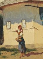 Neogrády László (1896-1962): Libapásztorlány. Olaj, vászon. Jelzett. Dekoratív, sérült fakeretben. 8...