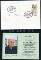 1994 Kass János (1927-2010) aláírása egy borítékon, általa tervezett bélyeggel, Bélyegmúzeum pecsétjeivel + 2011 kiállítási meghívója