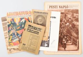 1945 előtti újságok csomagja, Vasárnapi Könyv, Ünnep, pesti Napló, Magyar Fórum, Magyar Úriasszonyok Lapja, Literatura, összesen 10 db, vegyes de nem hiányos állapotban