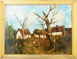 Szegvári Károly (1920-2002): Élet a tanyán. Olaj, farost, jelzett, üvegezett fakeretben. 60x80 cm