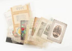 cca 1800-1910 Doboznyi vegyes szentkép, közte sok litho és csipkés, textil, német nyelvűek