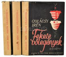 Gulácsy Irén: Fekete vőlegények. I-III. köt. (Teljes). Bp., 1943, Singer és Wolfner. Kiadói félvászon-kötés, kissé sérült kiadói papír védőborítóban.