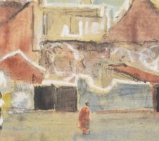 Miháltz Pál (1899-1988): Soproni utcarészlet. Akvarell, papír, jelzés nélkül, balra lent autográf cí...