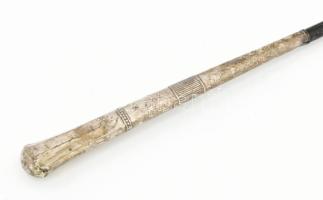 Antik sétapálca fém díszítéssel, jelzéssel, kopással, sérüléssel, h: 105 cm