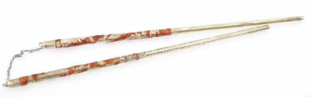 Ezüst(Ag) kínai evőpálcika, jelzett, h: 20,5 cm, bruttó: 20 g