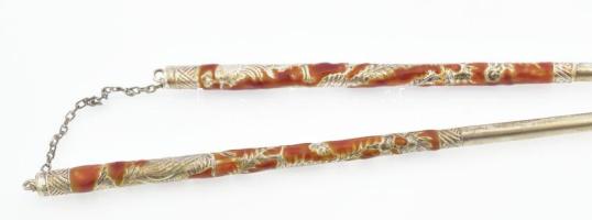 Ezüst(Ag) kínai evőpálcika, jelzett, h: 20,5 cm, bruttó: 20 g