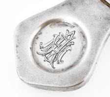Ezüst(Ag) monogramos teaszűrő, jelzett, h: 15 cm, nettó: 85 g