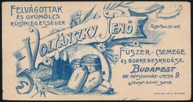 cca 1910-1920 Volyánszky Jenő füszer-, csemege és borkereskedése számolócédula