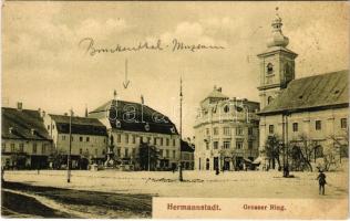 1911 Nagyszeben, Hermannstadt, Sibiu; Grosser Ring / Nagy piac, üzletek / market square, shops (EK)