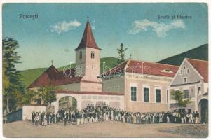 1928 Vöröstorony, Verestorony, Porcsesd, Porcesti, Turnu Rosu; Scoala si Biserica / Iskola és templom / school and church (EB)